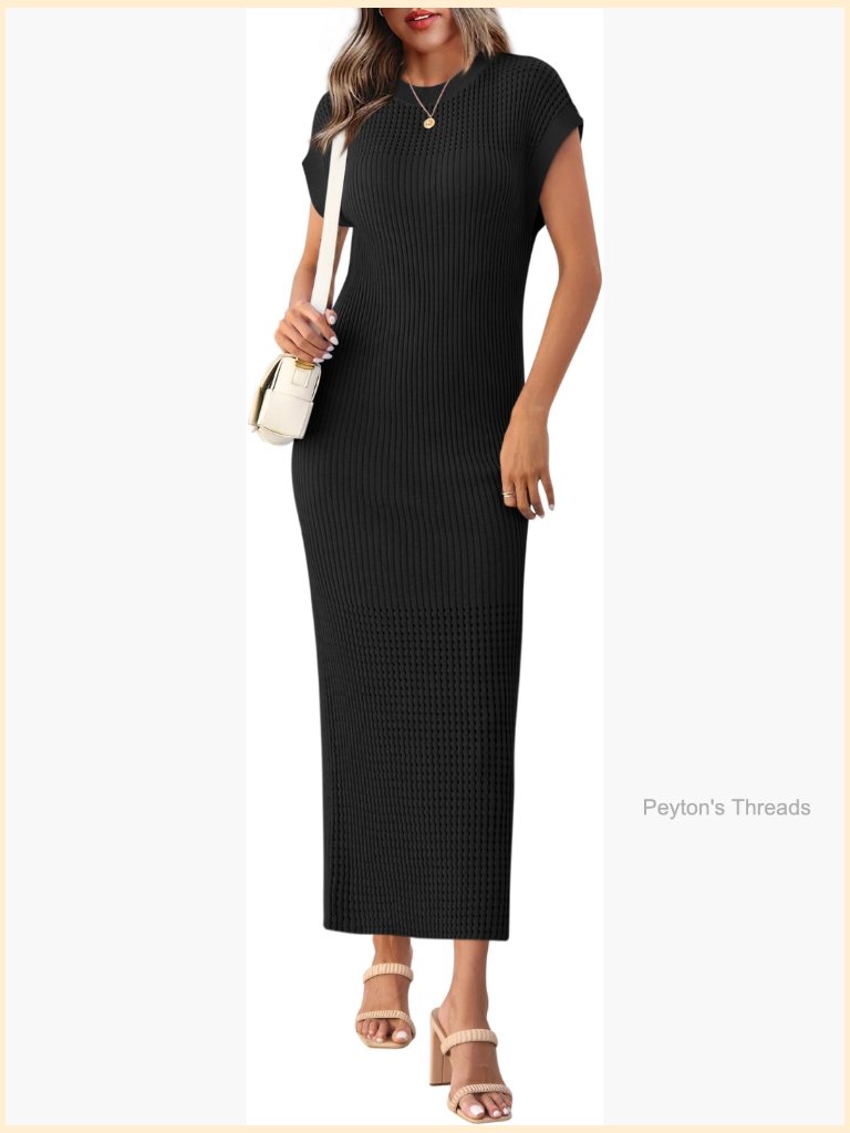 Womens Ribbed Knit Dress Cap Sleeve Crewneck Spring Summer Casual Maxi Dress